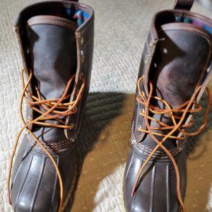 LL Bean Leather Duck Boots Flannel Lined Womens 8 M Brown Lace Up Snow Rain